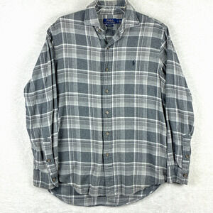 Polo Ralph Lauren Shirt Mens M Gray Plaid Flannel Preppy Classic Fit Outdoor